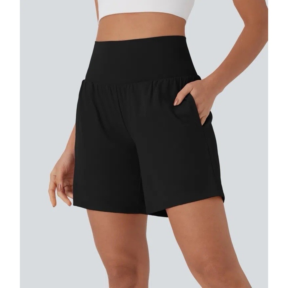 Halara SoftlyZero Airy 2-in-1 InstantCool Yoga Shorts 5" Black Medium Long Tall